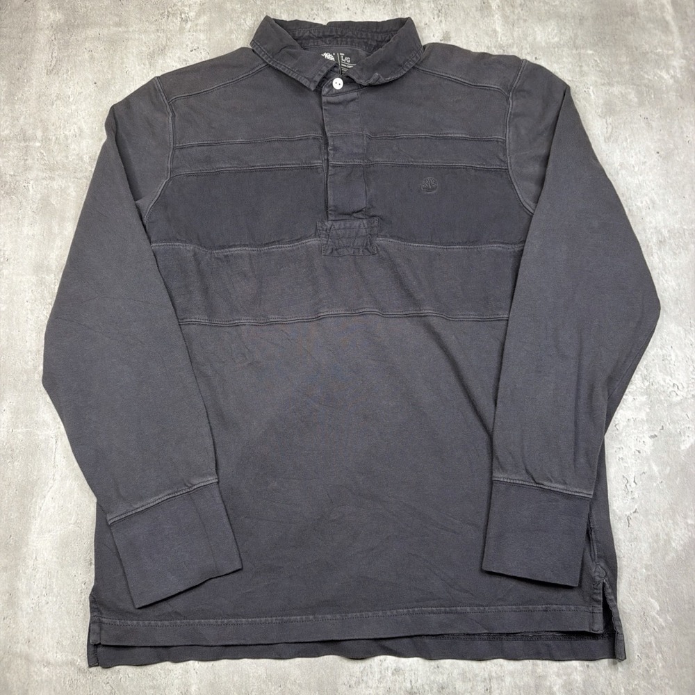 Timberland Rugby Polo Mens Large Faded Black Long Sleeve Collared Shirt Y2K